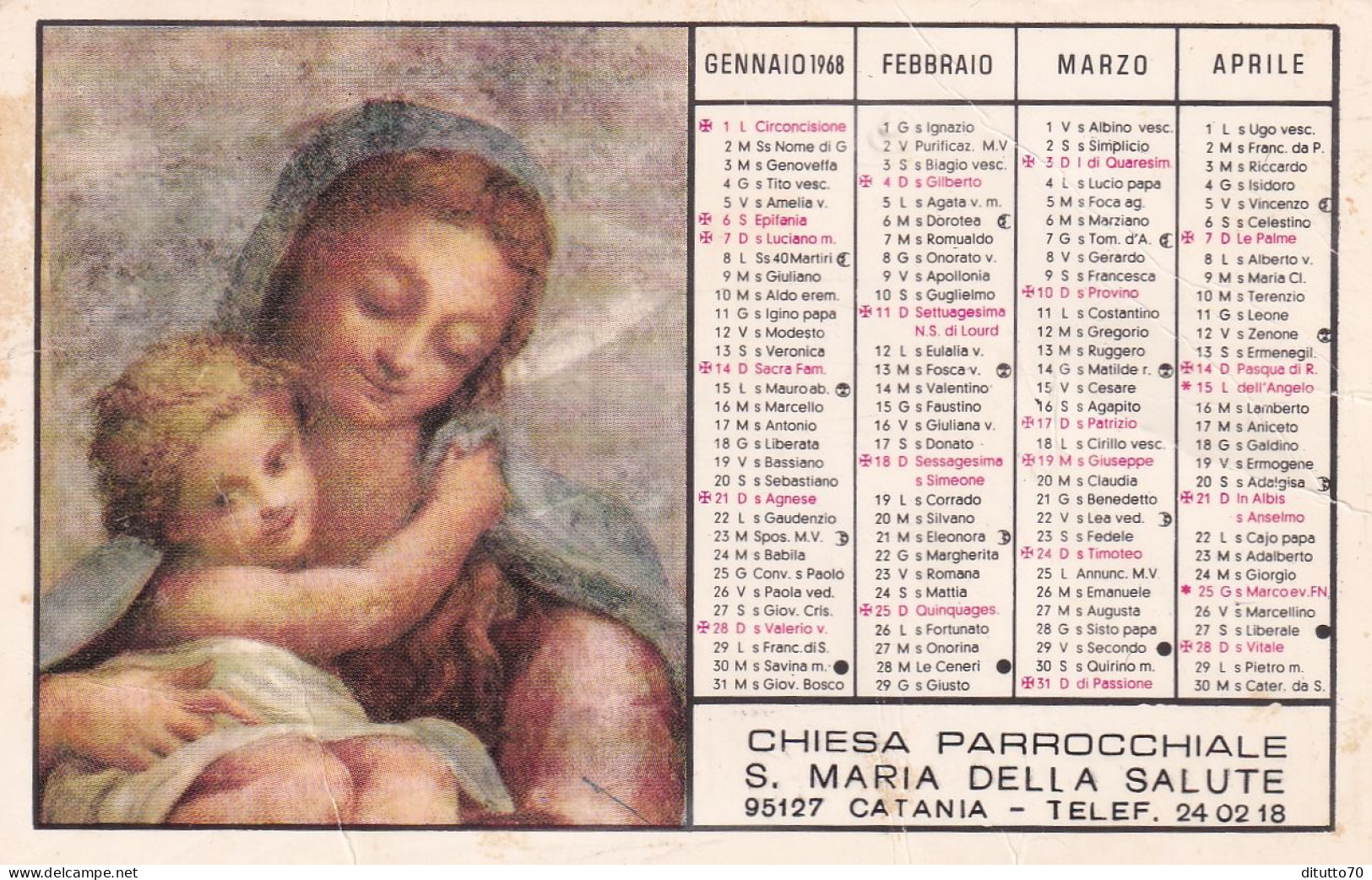 Calendarietto - Chiesa Parrocchiale S.maria Della Salute - Catania - Anno 1968 - Kleinformat : 1961-70