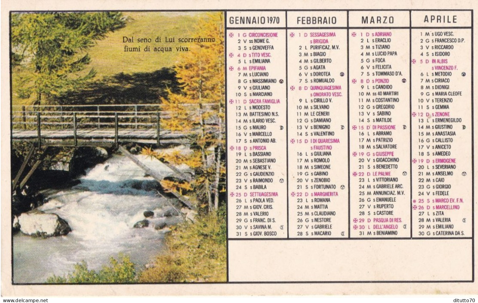 Calendarietto - Dal Seno Di Lui Scorreranno Fiumi Di Acqua Viva - Anno 1970 - Kleinformat : 1961-70