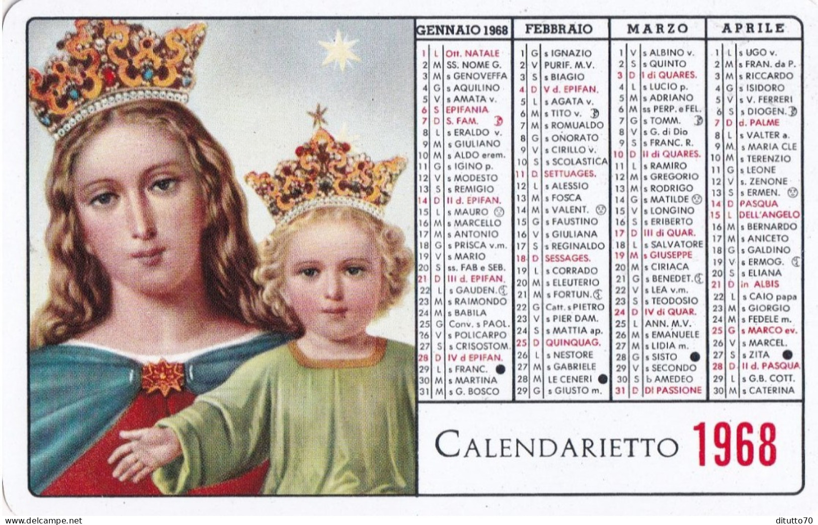 Calendarietto - Don  Bosco - Anno  1968 - Formato Piccolo : 1961-70