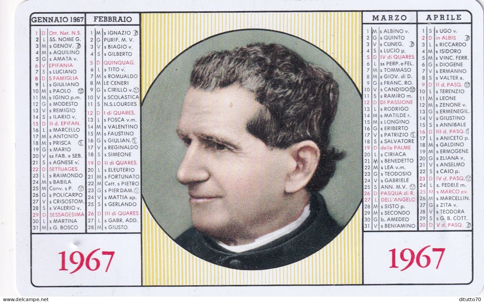 Calendarietto - Don  Bosco - Anno 1967 - Formato Piccolo : 1961-70