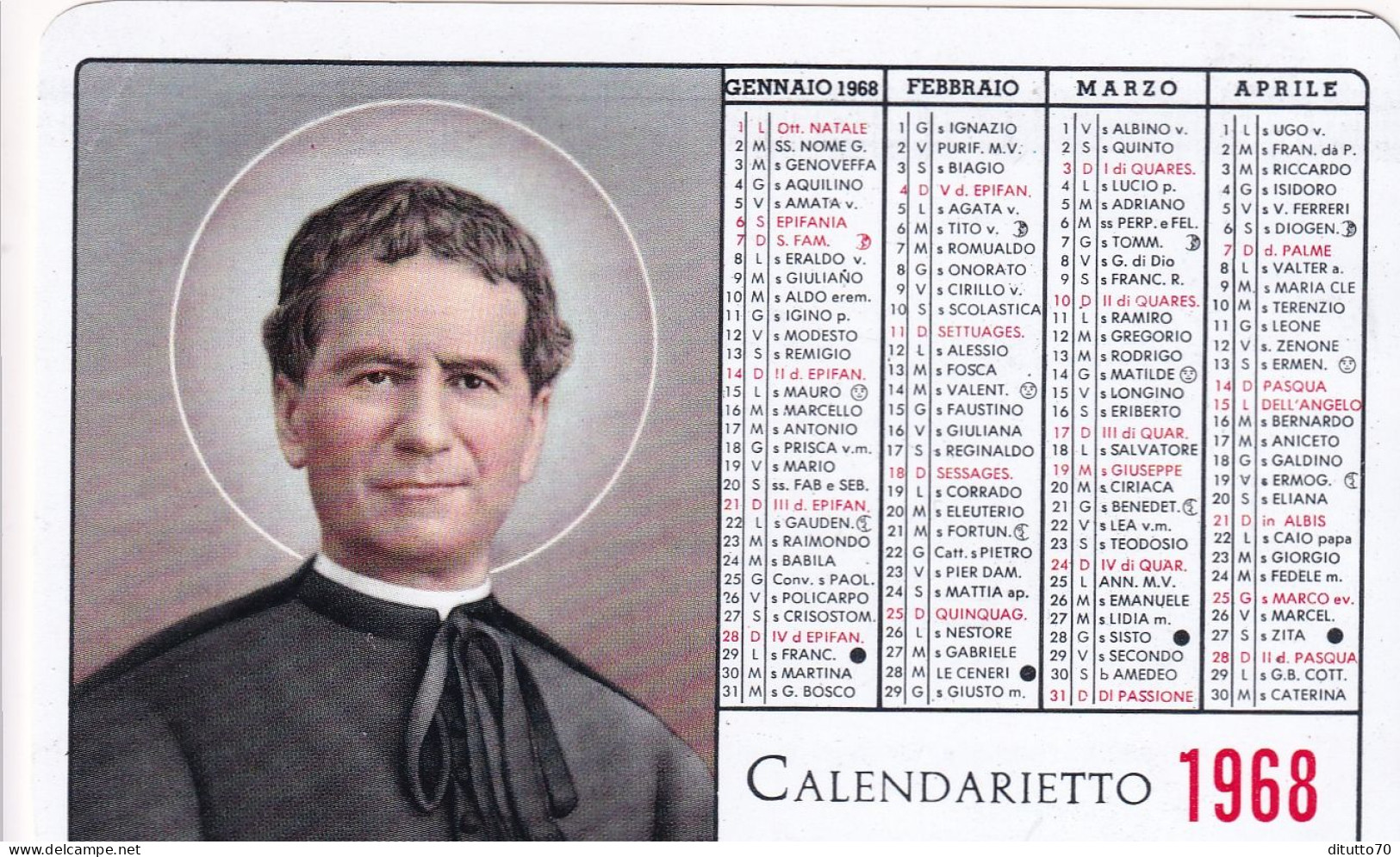 Calendarietto - Don  Bosco - Anno 1968 - Tamaño Pequeño : 1961-70