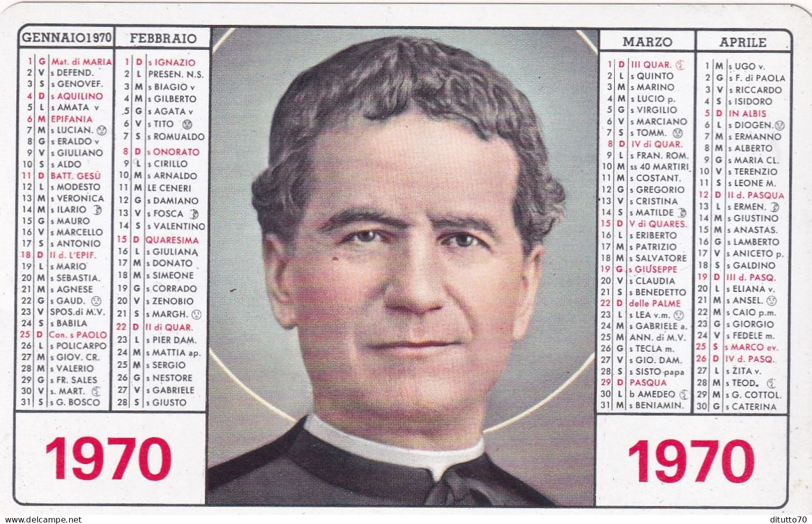 Calendarietto - Don  Bosco - Anno 1970 - Tamaño Pequeño : 1961-70