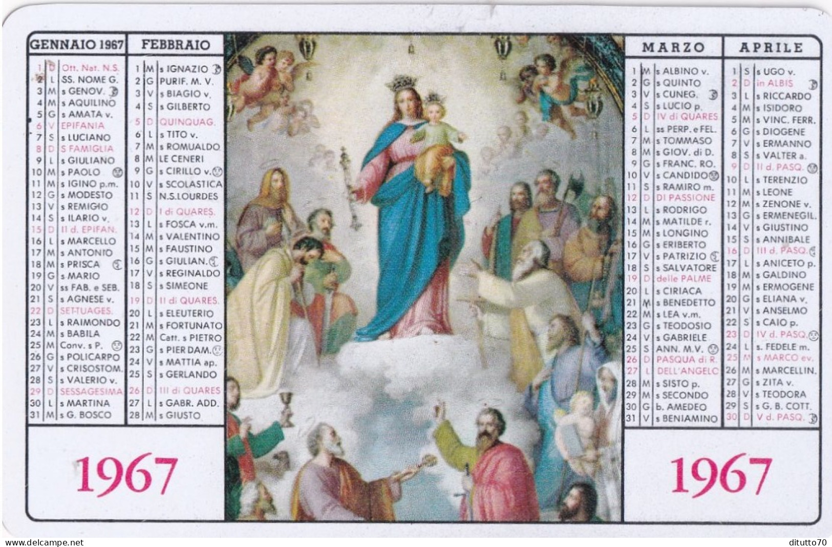 Calendarietto - Don Bosco - Anno  1967 - Formato Piccolo : 1961-70