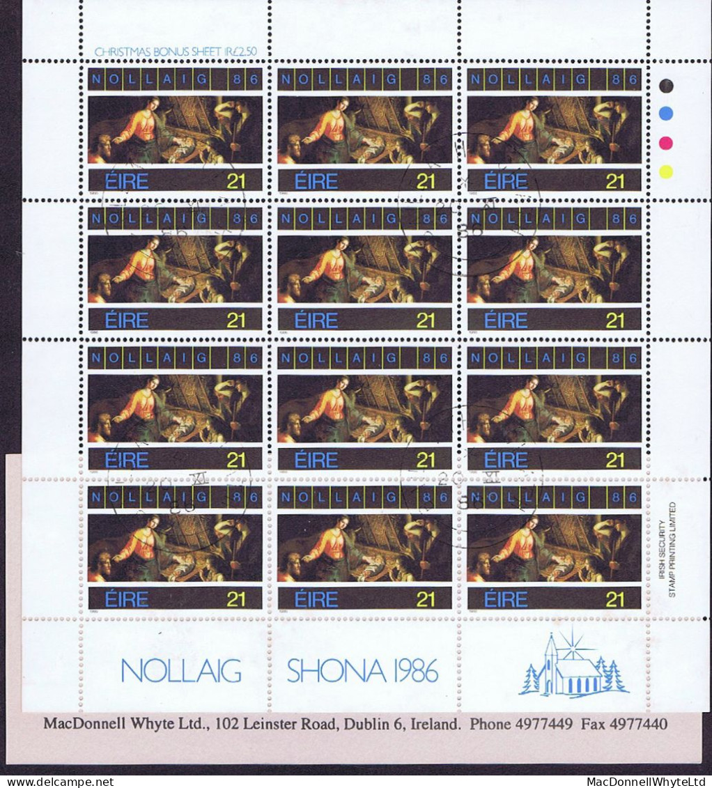 Ireland 1986 Christmas 21p Sheetlet Of 12 Used Neat Dublin Cds BAILE ÁTHA CLIATH 20 XI 86 - Used Stamps