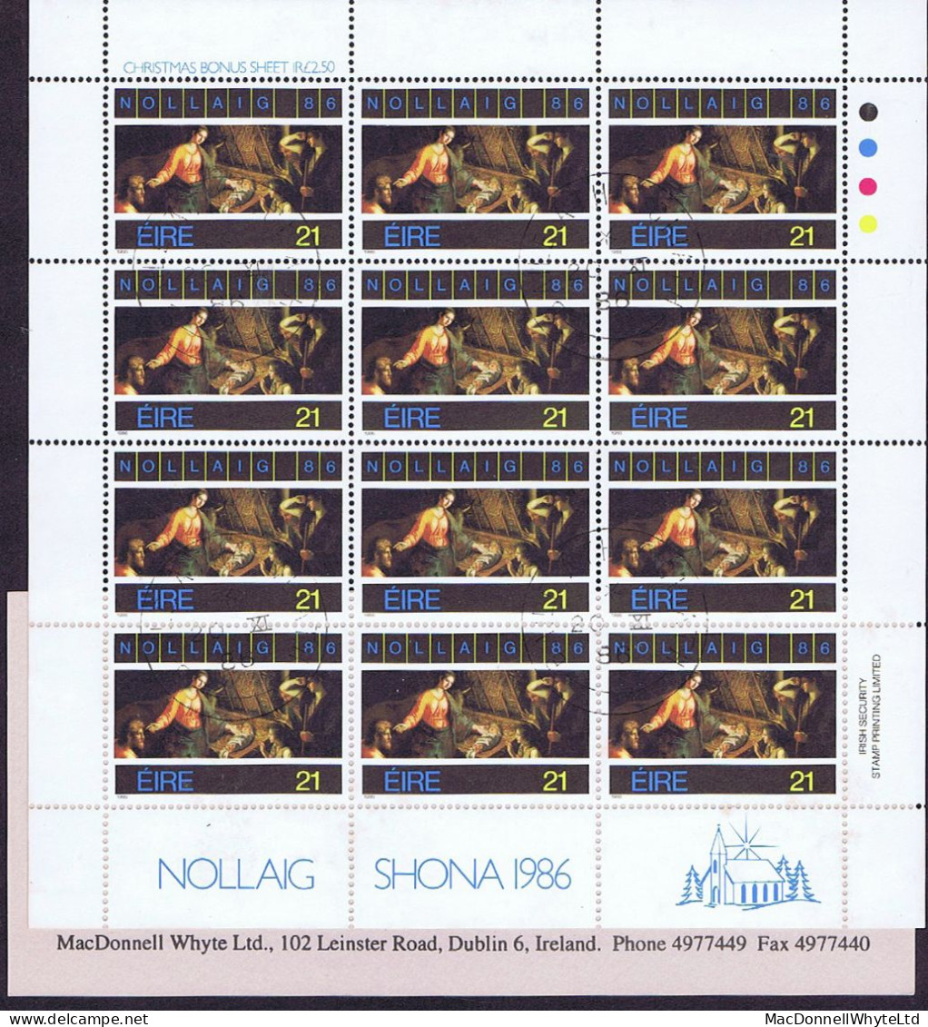 Ireland 1986 Christmas 21p Sheetlet Of 12 Used Neat Dublin Cds BAILE ÁTHA CLIATH 20 XI 86 - Usados