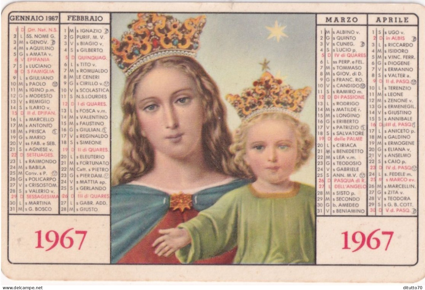 Calendarietto - Don Bosco - Anno 1967 - Formato Piccolo : 1961-70