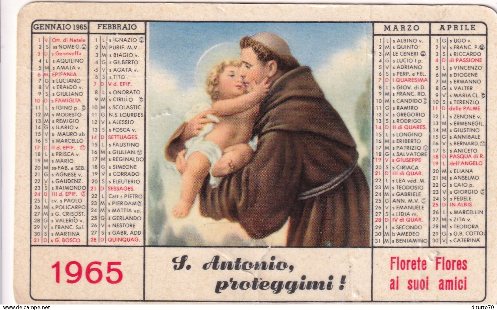 Calendarietto - Fratini Di S.antonio - Collegio Missionario Francescano - Artena - Roma  - Anno 1965 - Small : 1961-70