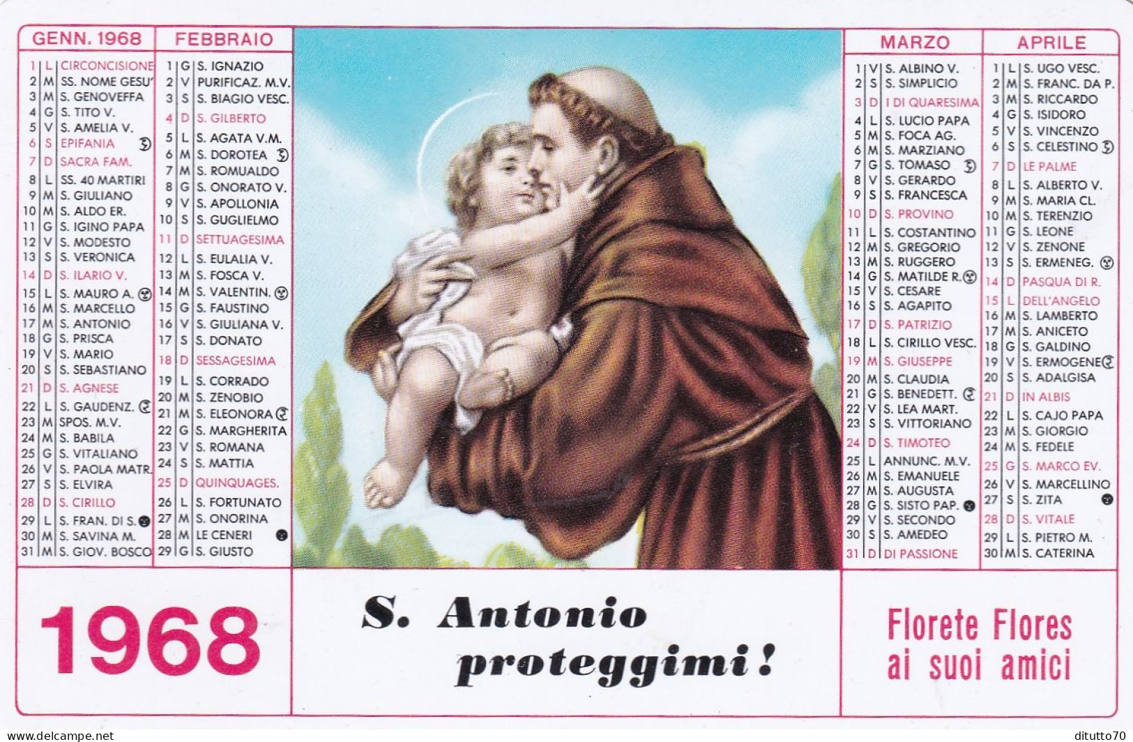 Calendarietto - Fratini Di S.antonio - Collegio Serafico Missionario S.maria Di Gesù - Artena - Roma - Anno 1968 - Klein Formaat: 1961-70