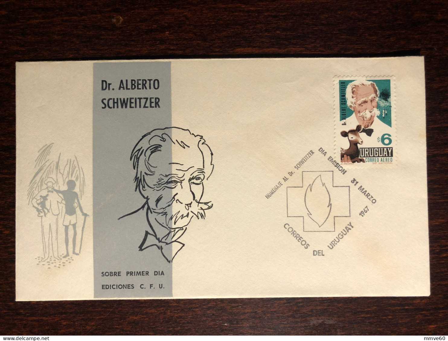 URUGUAY FDC COVER 1967 YEAR SCHWEITZER HEALTH MEDICINE STAMPS - Uruguay