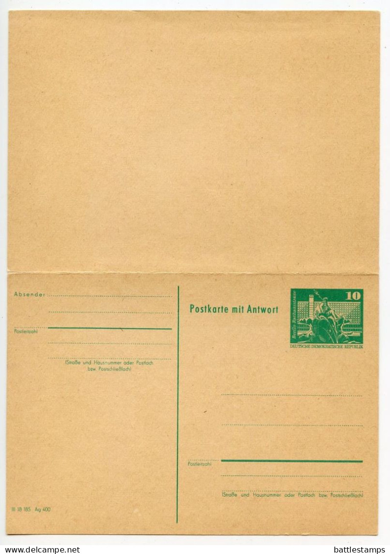 Germany, East 1970's Mint 10pf. Berlin Neptune Fountain Postal Reply Card - Postales - Nuevos