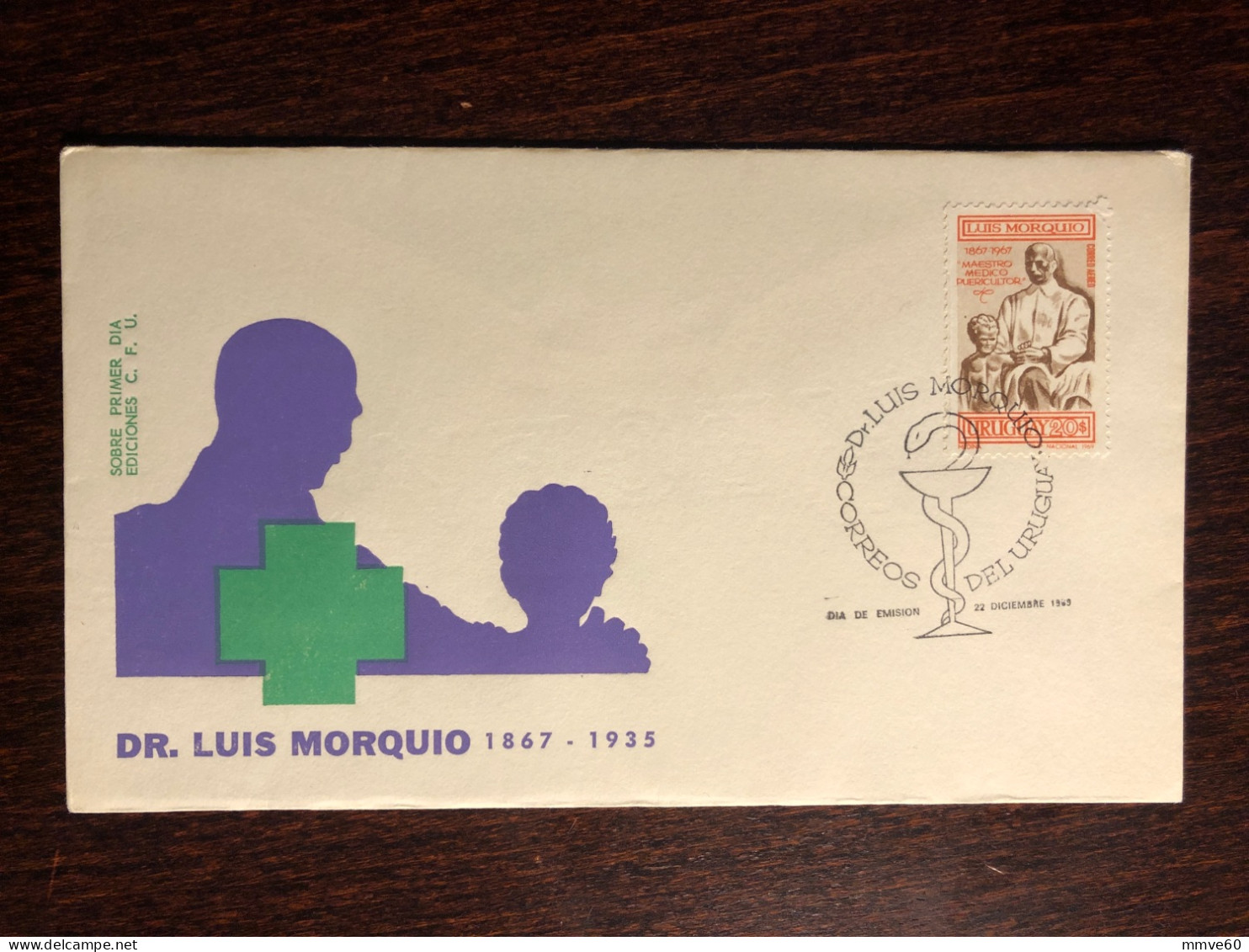 URUGUAY FDC COVER 1969 YEAR DOCTOR MORQUIO HEALTH MEDICINE STAMPS - Uruguay