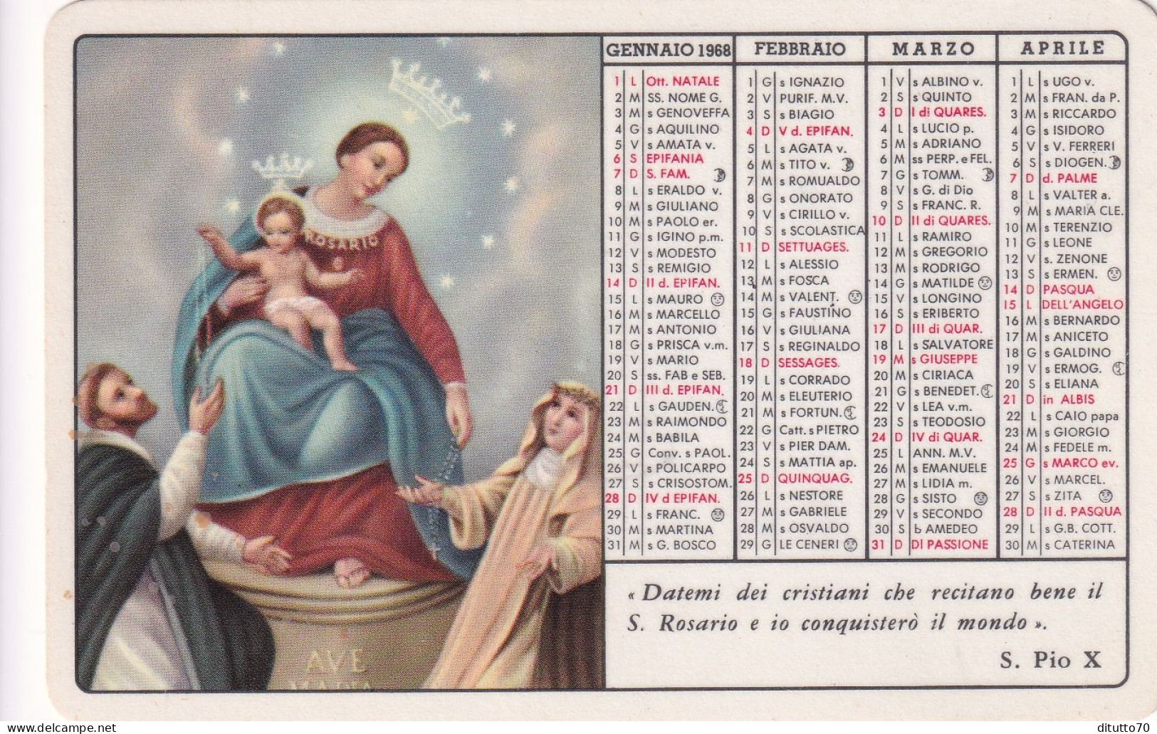 Calendarietto - Il De Jacobis - Rivista Missionaria - Napoli - Anno 1968 - Formato Piccolo : 1961-70