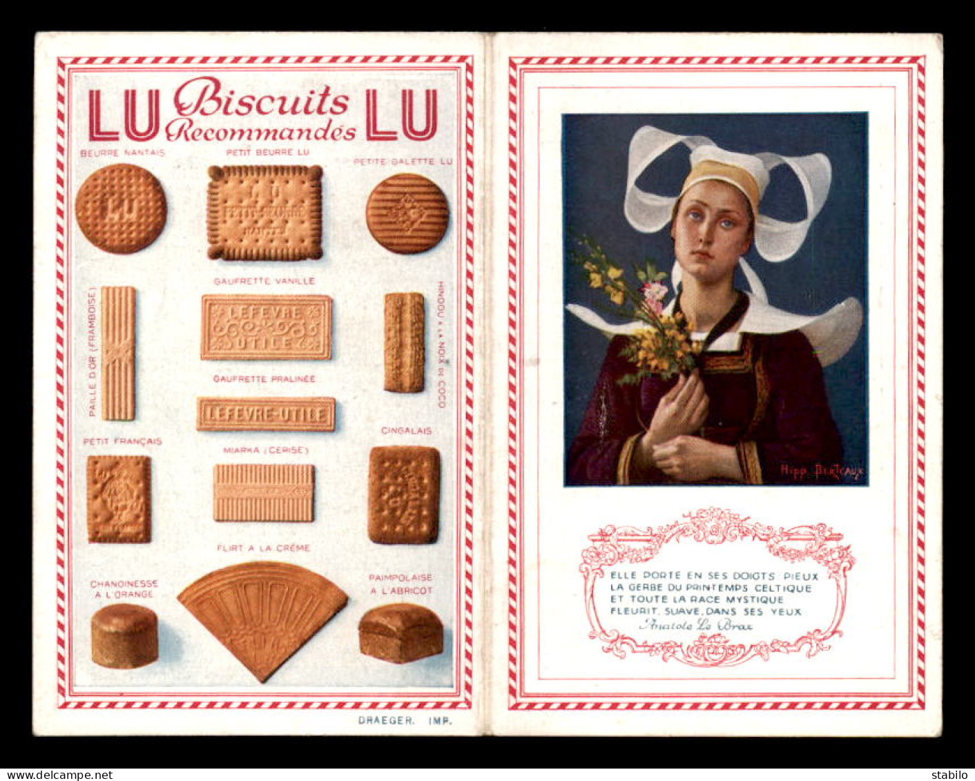 CHROMOS - BISCUITS LEFEVRE UTILE - CALENDRIER 1923 - FORMAT FERME 10.5 X 7 CM - Lu