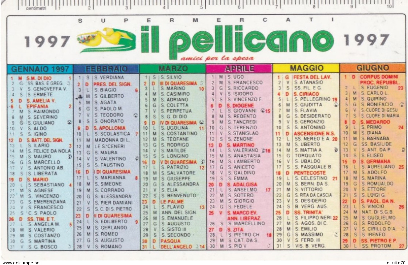 Calendarietto - Il Pellicano - Amici Per La Spesa - Anno 1997 - Petit Format : 1991-00