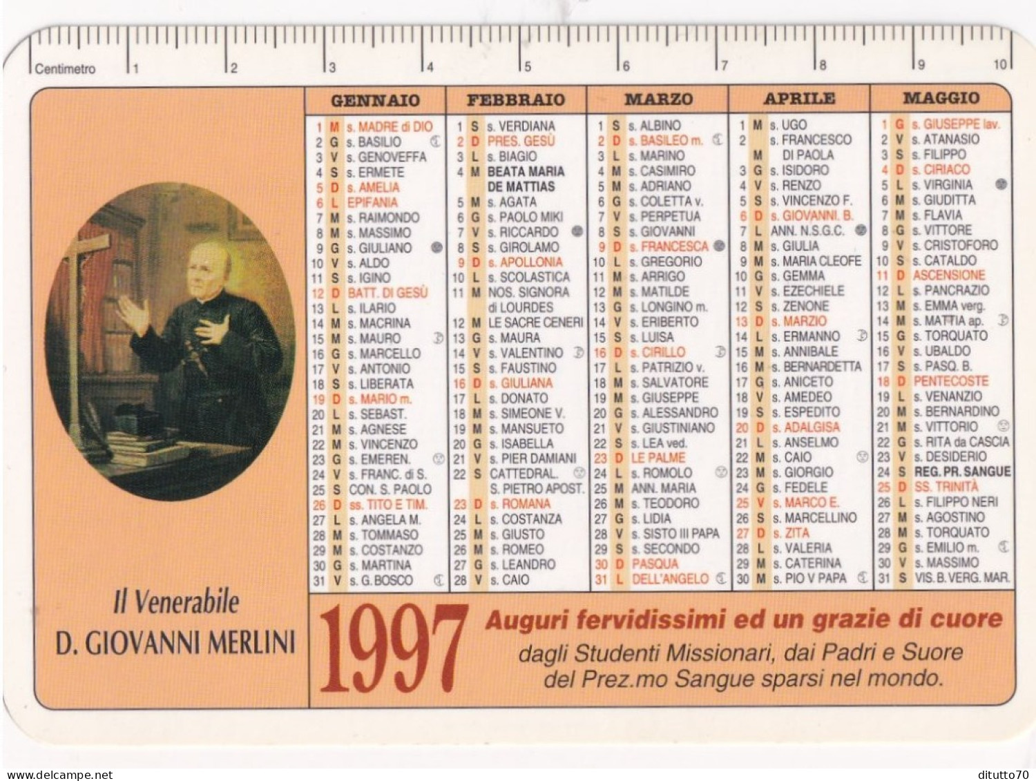 Calendarietto - Il Venerabile D.giovanni Marlini - Anno 1997 - Petit Format : 1991-00