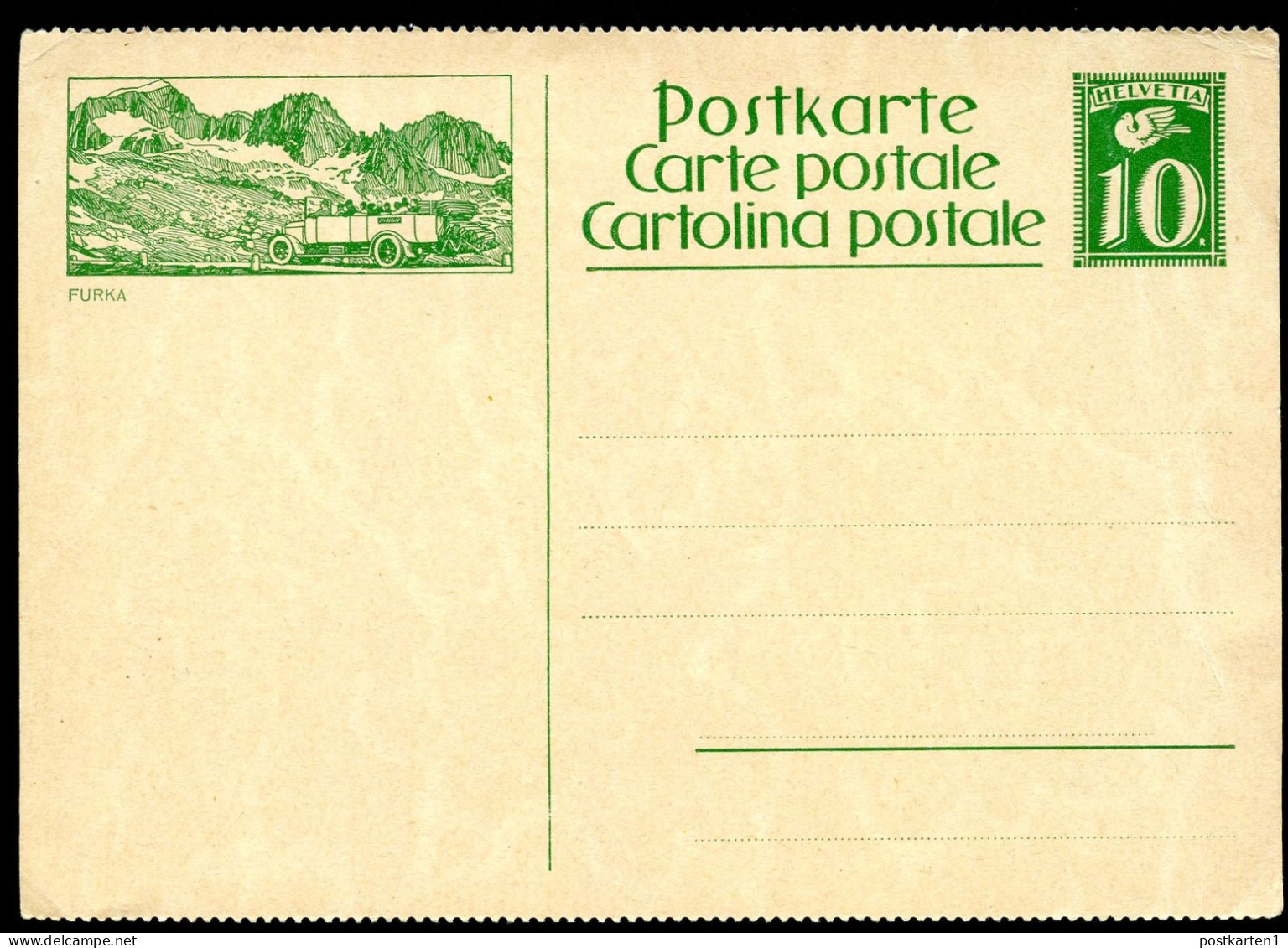 BUS SCHWEIZ Bild-Postkarte P116III-16 FURKA Postfrisch 1927 - Bus
