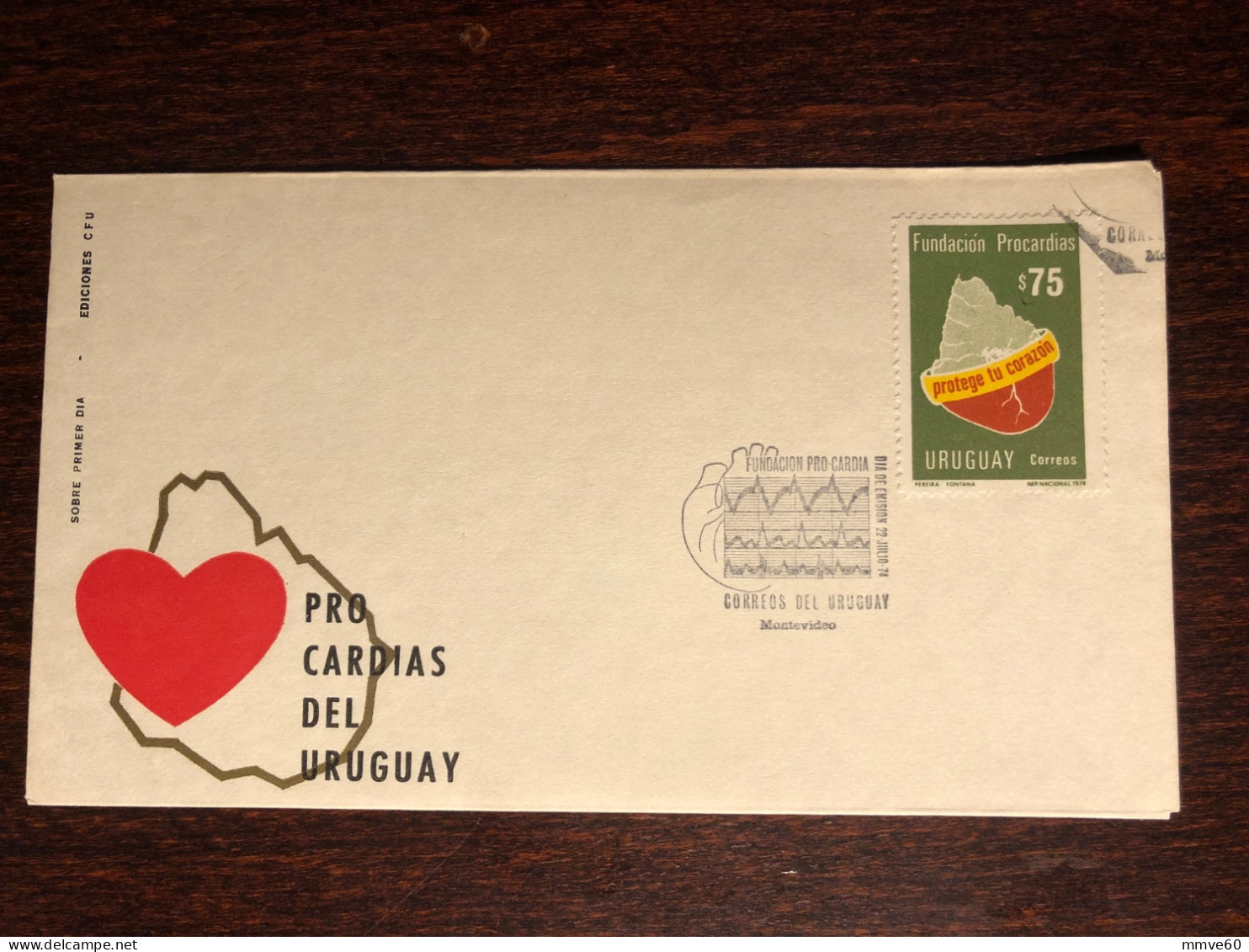 URUGUAY FDC COVER 1974 YEAR BLOOD CARDIOLOGY HEART HEALTH MEDICINE STAMPS - Uruguay