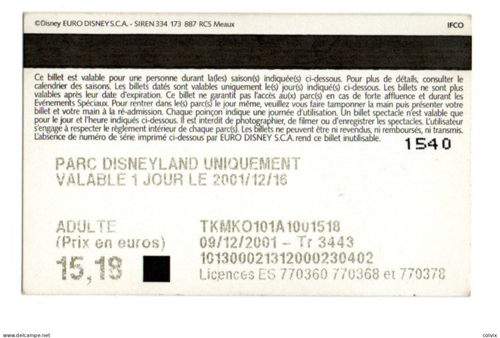 FRANCE PASSEPORT DISNEYLAND PARIS MICKEY MOUSE Date 9/12/2001 - Disney