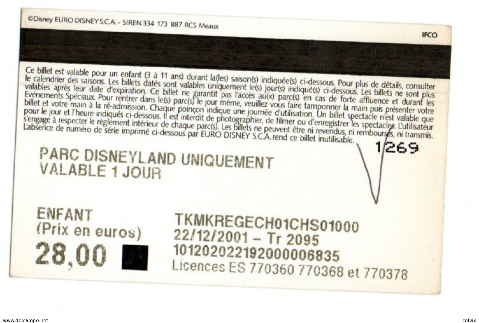 FRANCE PASSEPORT DISNEYLAND PARIS MINNIE Date 22/12/2001 - Disney