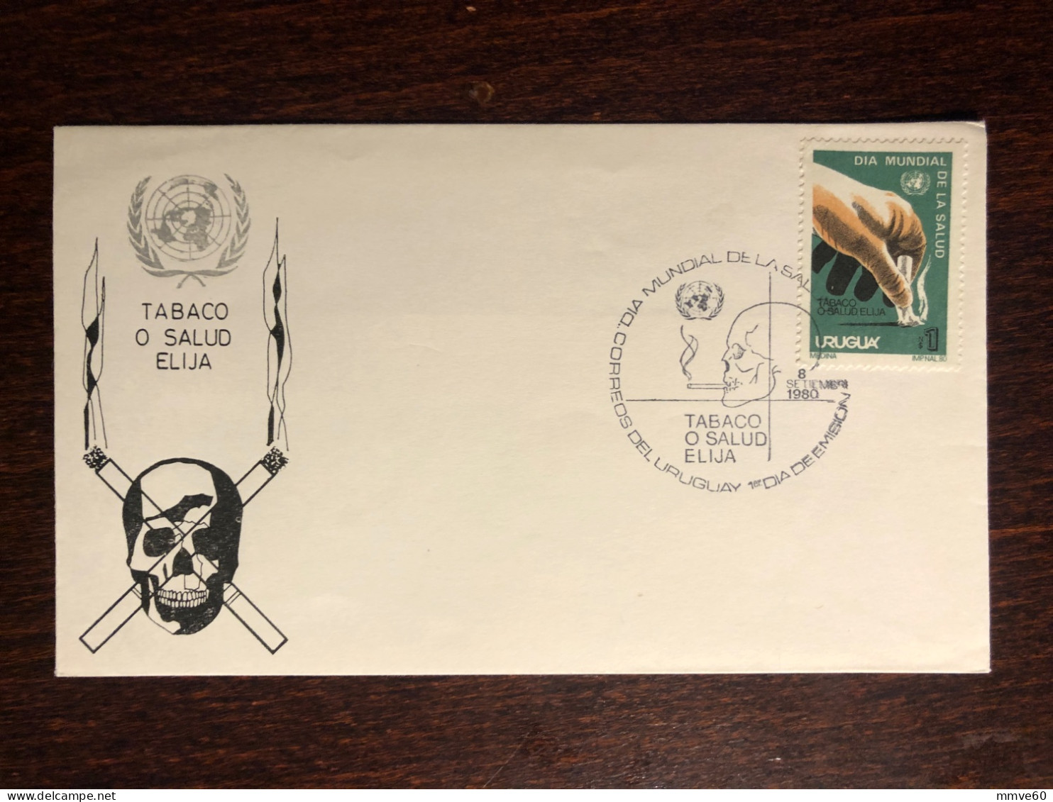 URUGUAY FDC COVER 1980 YEAR SMOKING TOBACCO HEALTH MEDICINE STAMPS - Uruguay