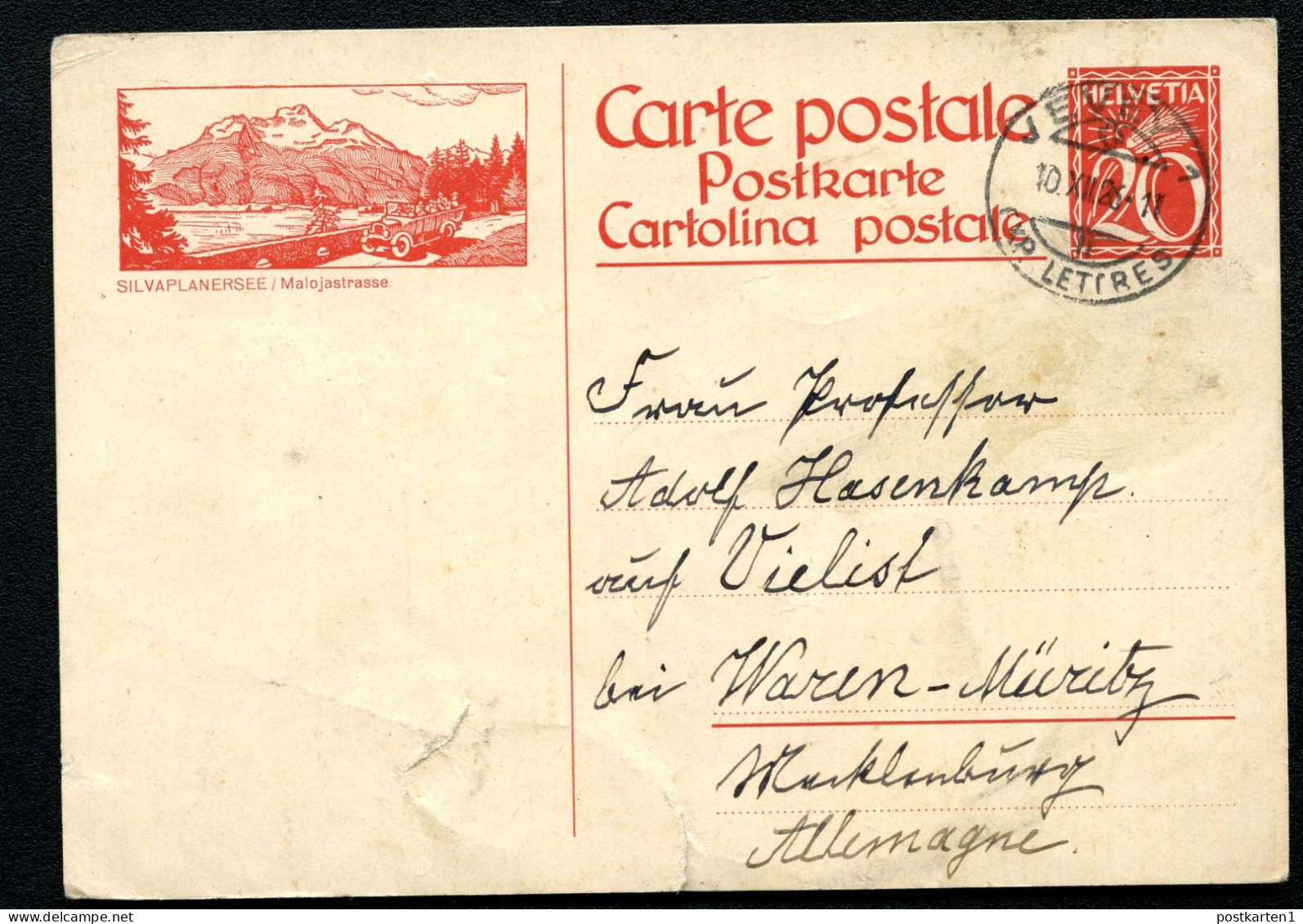 BUS Schweiz Bild-Postkarte P117-35 SILVAPLANERSEE Vevey - Waren Müritz 1926 - Bussen