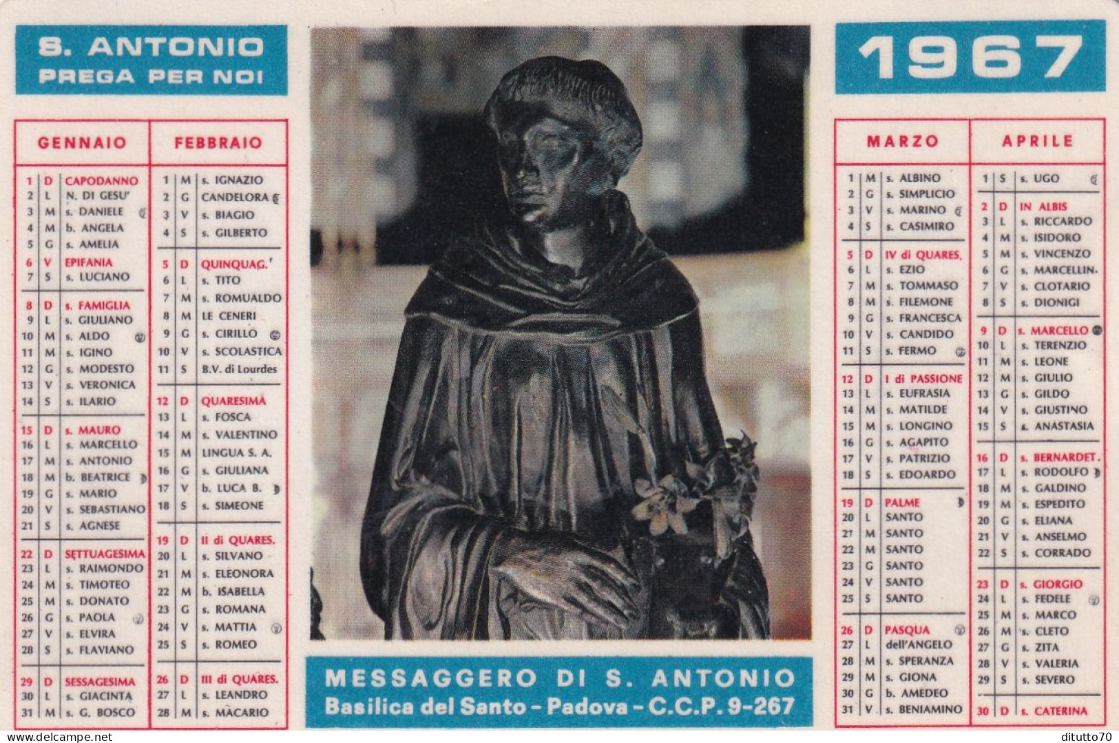 Calendarietto - Messaggero Di S.antonio - Basilica Del Santo - Padova - Anno 1997 - Tamaño Pequeño : 1991-00