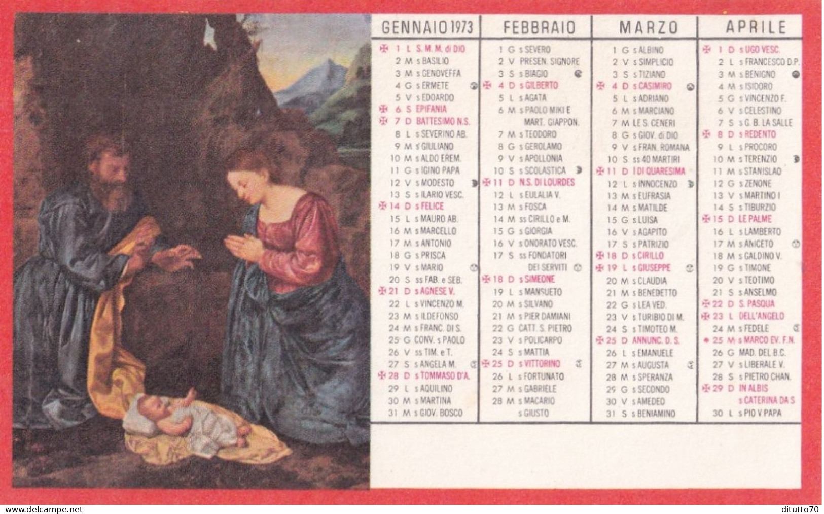 Calendarietto - Natività - Anno 1973 - Formato Piccolo : 1971-80