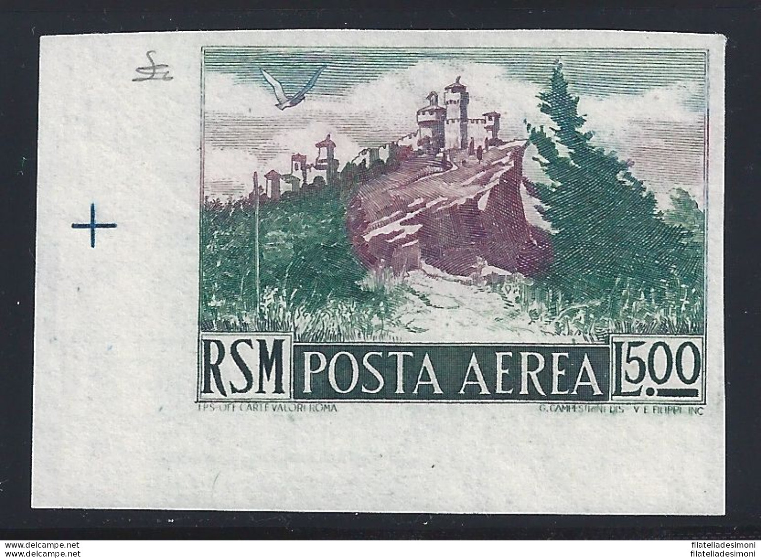 1950 SAN MARINO, Posta Aerea N. 91b Vedute MNH** NON DENTELLATO ADF - Varietà & Curiosità