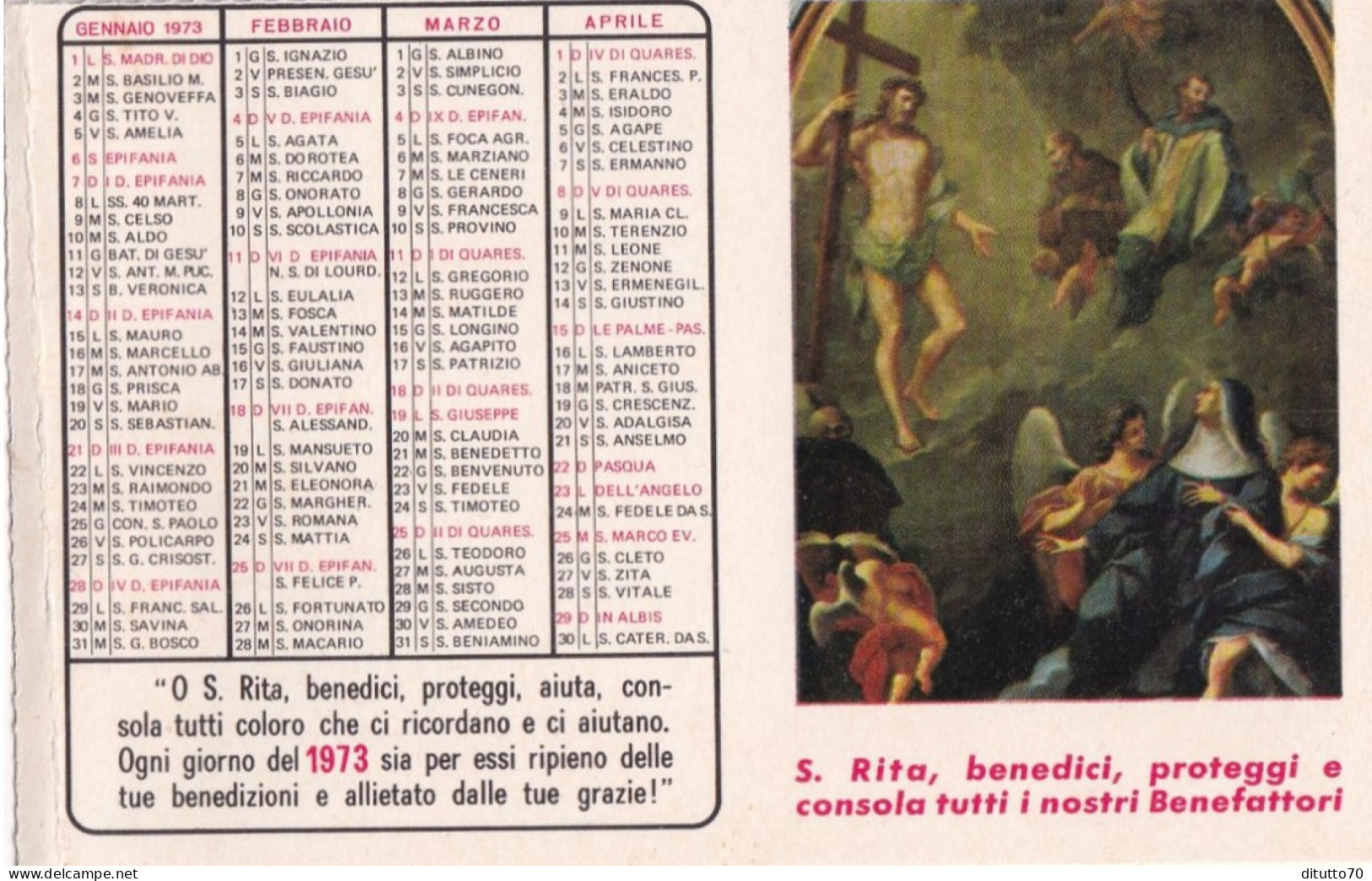 Calendarietto - Opera Il Pane Dis.antonio -opera Francescana Della Carità Convento S.croce - S.rita - Bologna - Anno 197 - Petit Format : 1971-80