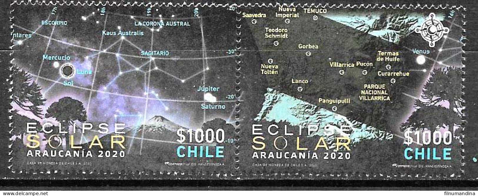 #2593 CHILE 2020 ASTRONOMY SOLAR ECLIPSE AT ARAUCANIA YV 2166-7 MNH - Chile