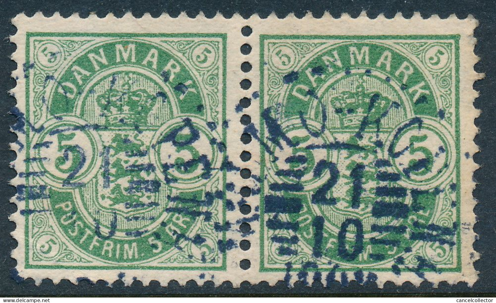 Denmark Danemark Danmark 1895: 5ø Green Arms Type, F-VF Used SWEDISH Cancel, AFA 34B (DCDK00634) - Used Stamps