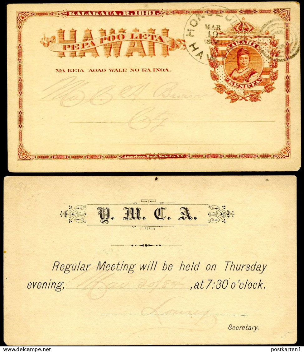 Hawaii Postal Card UX1 Honolulu YMCA Vf 1894 - Hawaï