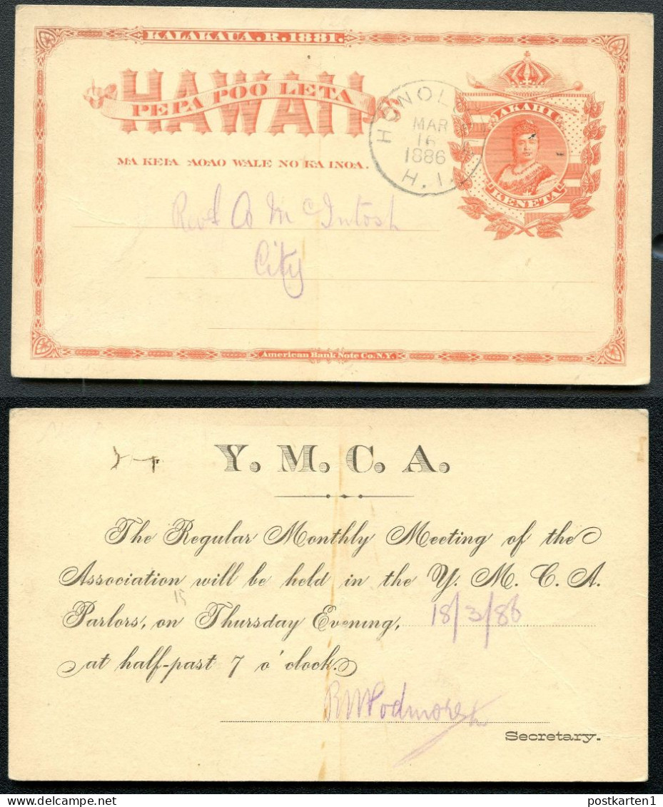 Hawaii Postal Card UX1 Honolulu YMCA Vf 1886 - Hawaii