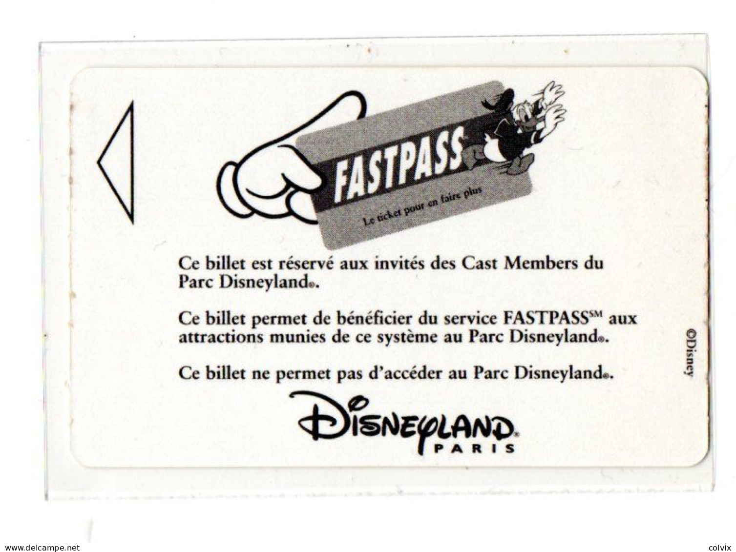 FRANCE FASTPASS TICKET DISNEYLAND PARIS  Date 21/09/2000 - Disney