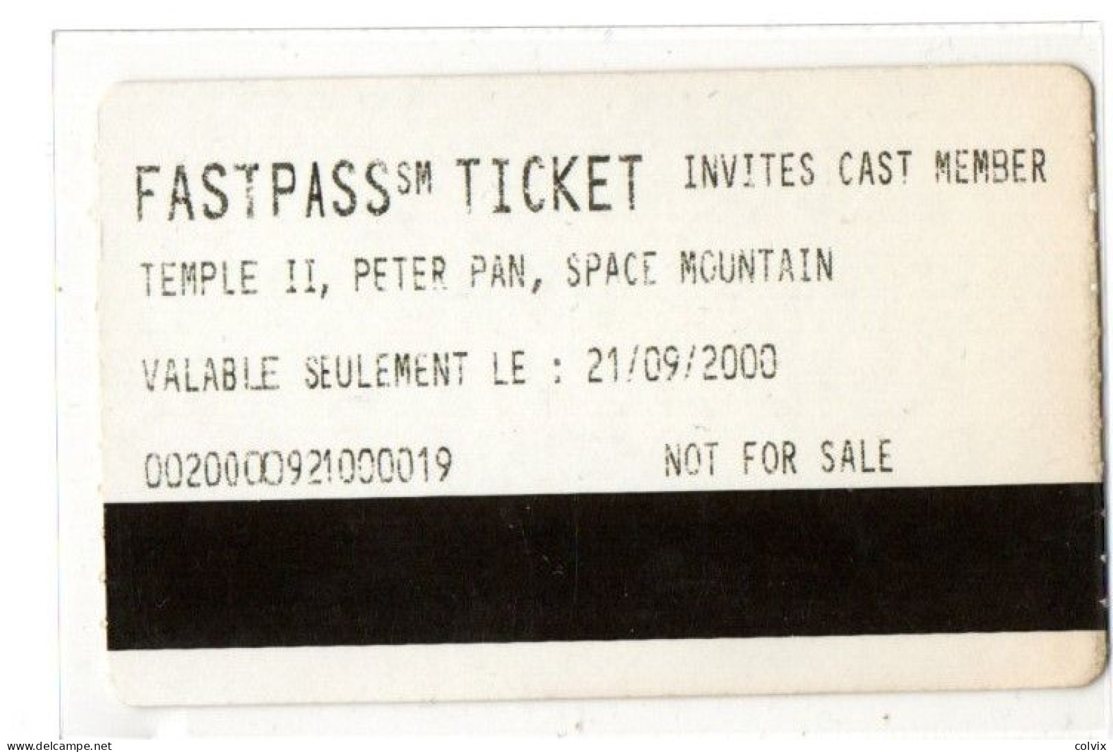 FRANCE FASTPASS TICKET DISNEYLAND PARIS  Date 21/09/2000 - Disney