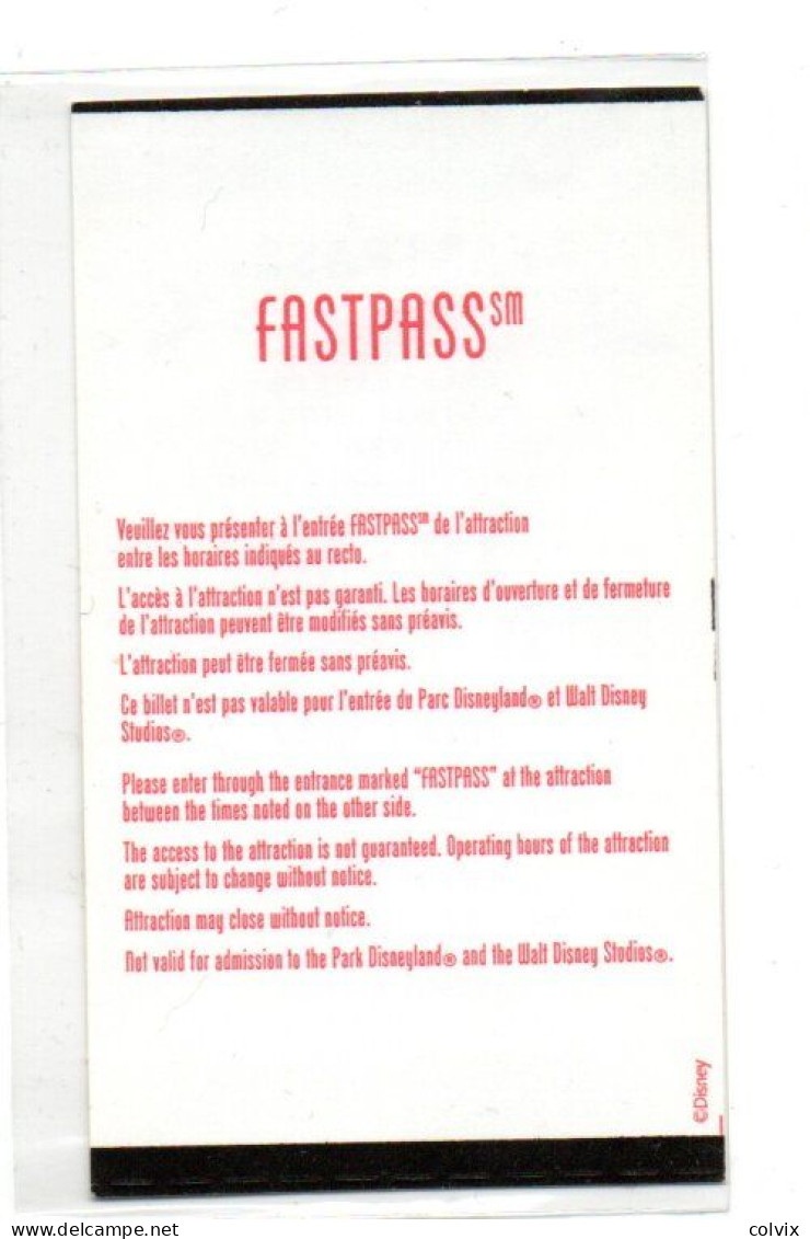 FRANCE FASTPASS TICKET DISNEYLAND PARIS SPACE MOUNTAIN Date 18/07/2002 - Disney