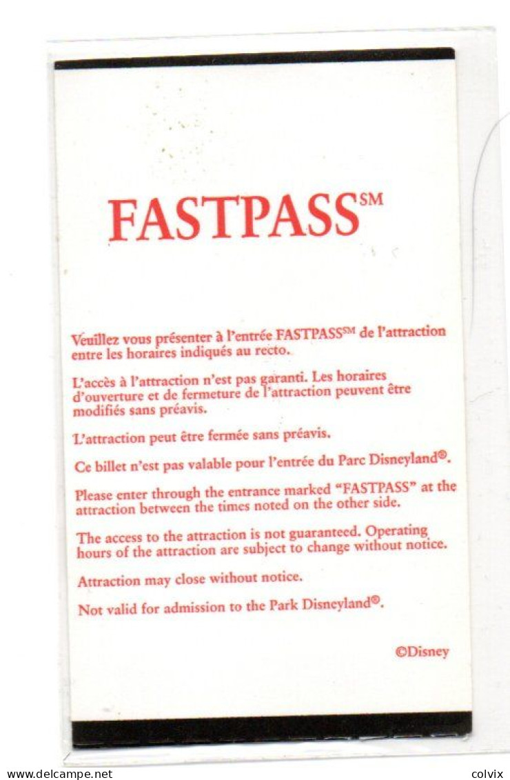 FRANCE FASTPASS TICKET DISNEYLAND PARIS BIG THUNDER MOUNTAIN Date 21/10/2001 - Disney