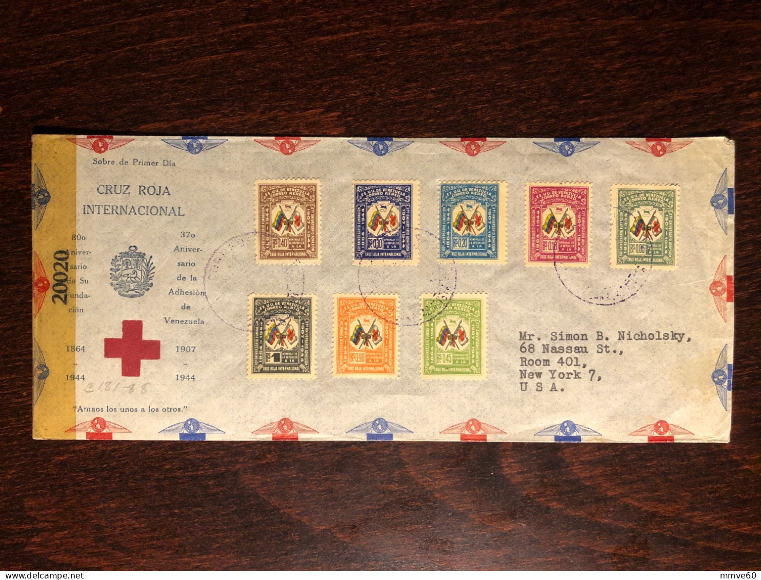 VENEZUELA FDC COVER  LETTER TO USA 1944 YEAR RED CROSS HEALTH MEDICINE STAMPS - Venezuela