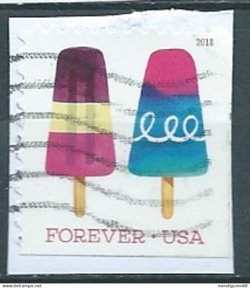 VEREINIGTE STAATEN ETATS UNIS USA 2018 FROZEN TREATS:PINK AND BLUE POPSICLE&CURLICUE USED PAPER SN 5290 MI 5490 YT 5109 - Used Stamps