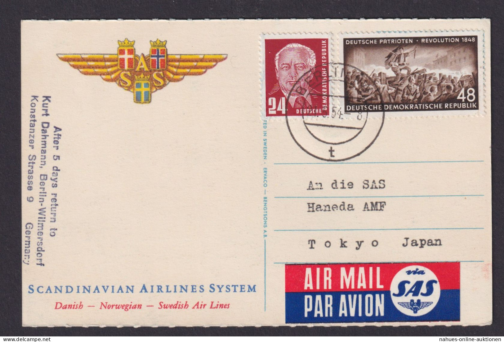 Flugpost Brief Air Mail SAS Höchst Attraktiv Flugkarte Tokio Japan Zuleitung DDR - Briefe U. Dokumente