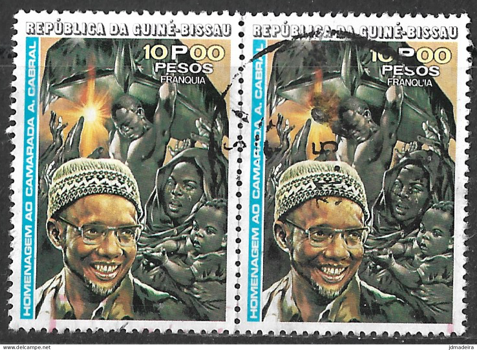 GUINE BISSAU – 1976 Amílcar Cabral 10 Pesos Pair Of Used Stamps - Guinea-Bissau