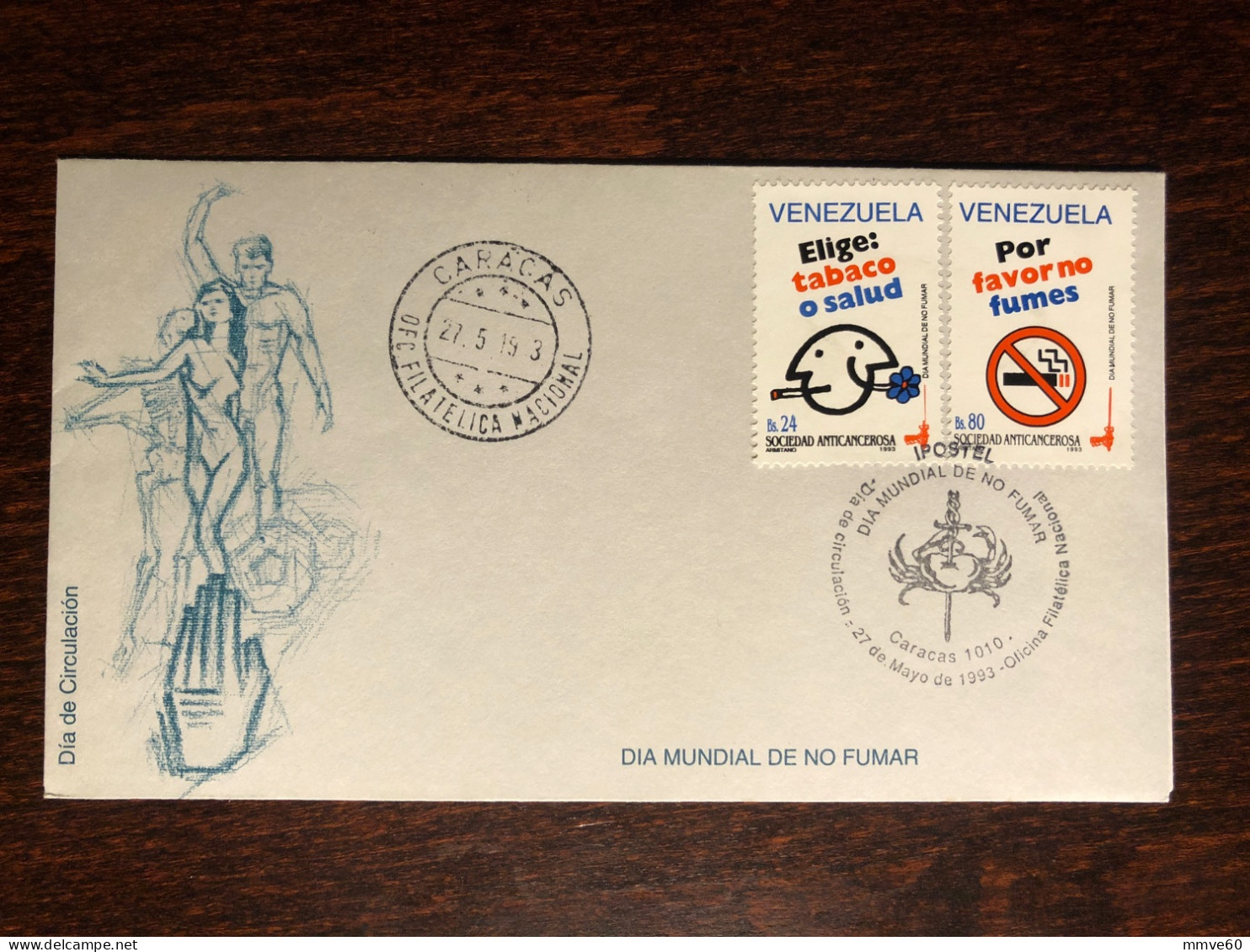 VENEZUELA FDC COVER 1993 YEAR SMOKING TOBACCO HEALTH MEDICINE STAMPS - Venezuela