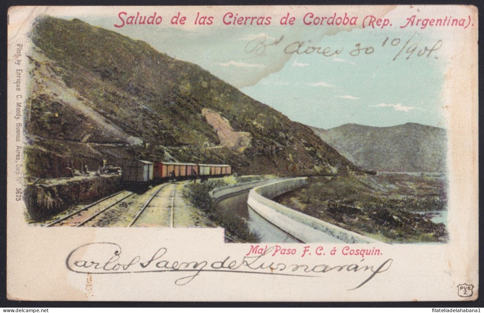 F-EX43100 URUGUAY 1901 POSTCARD TO SPAIN RAILROAD COSQUIN ARGENTINA CORDOBA.  - Uruguay