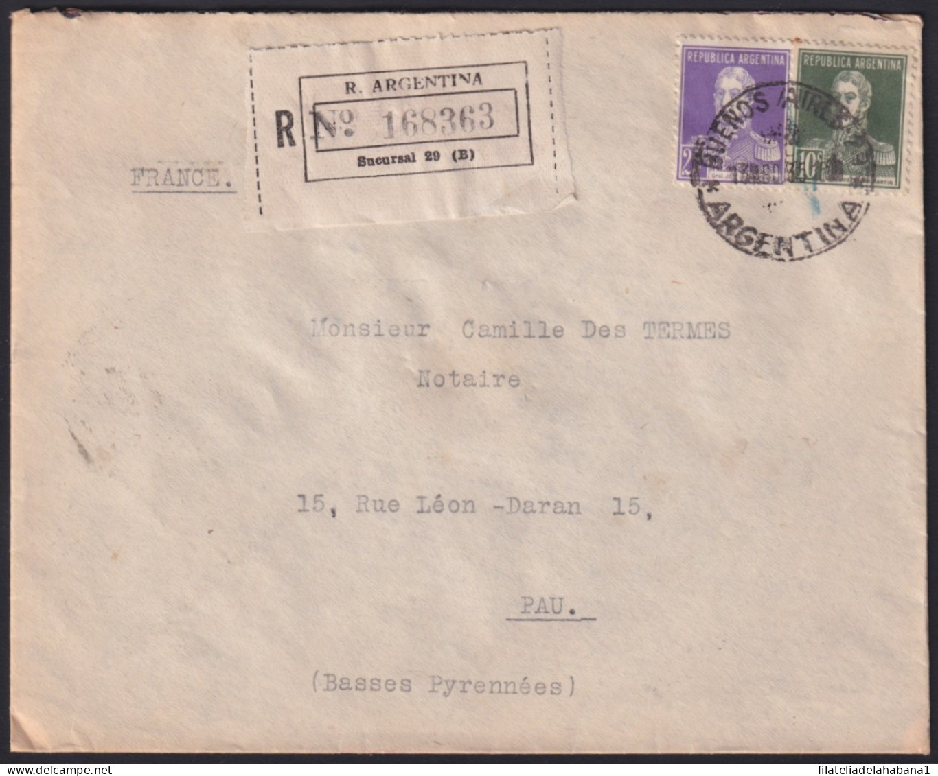 F-EX41405 ARGENTINA 1935 REGISTERED COVER TO FRANCE.   - Lettres & Documents