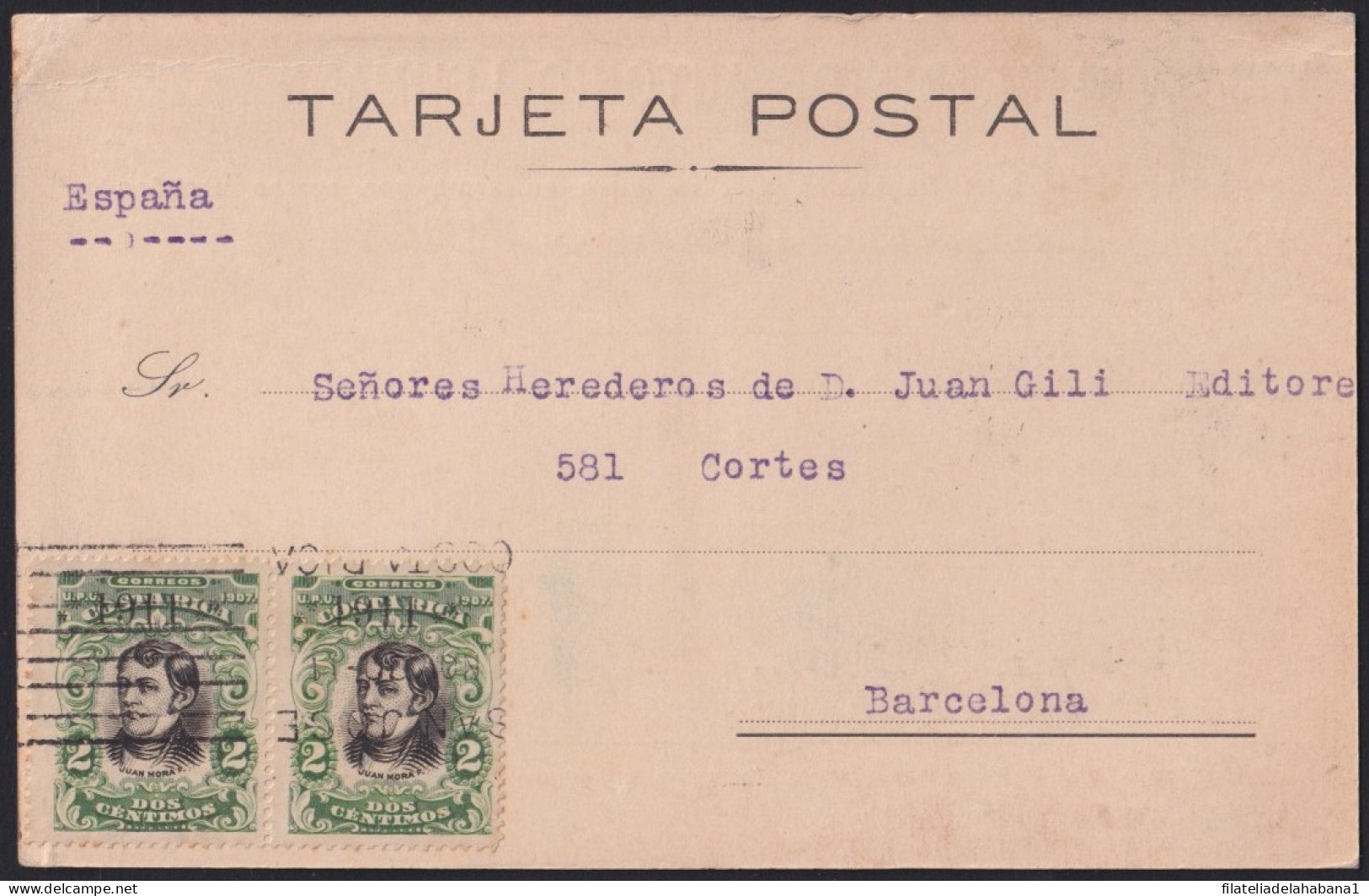 F-EX41294 COSTA RICA 1911 BOOK STORE SPECIAL CARD TO SPAIN.   - Costa Rica