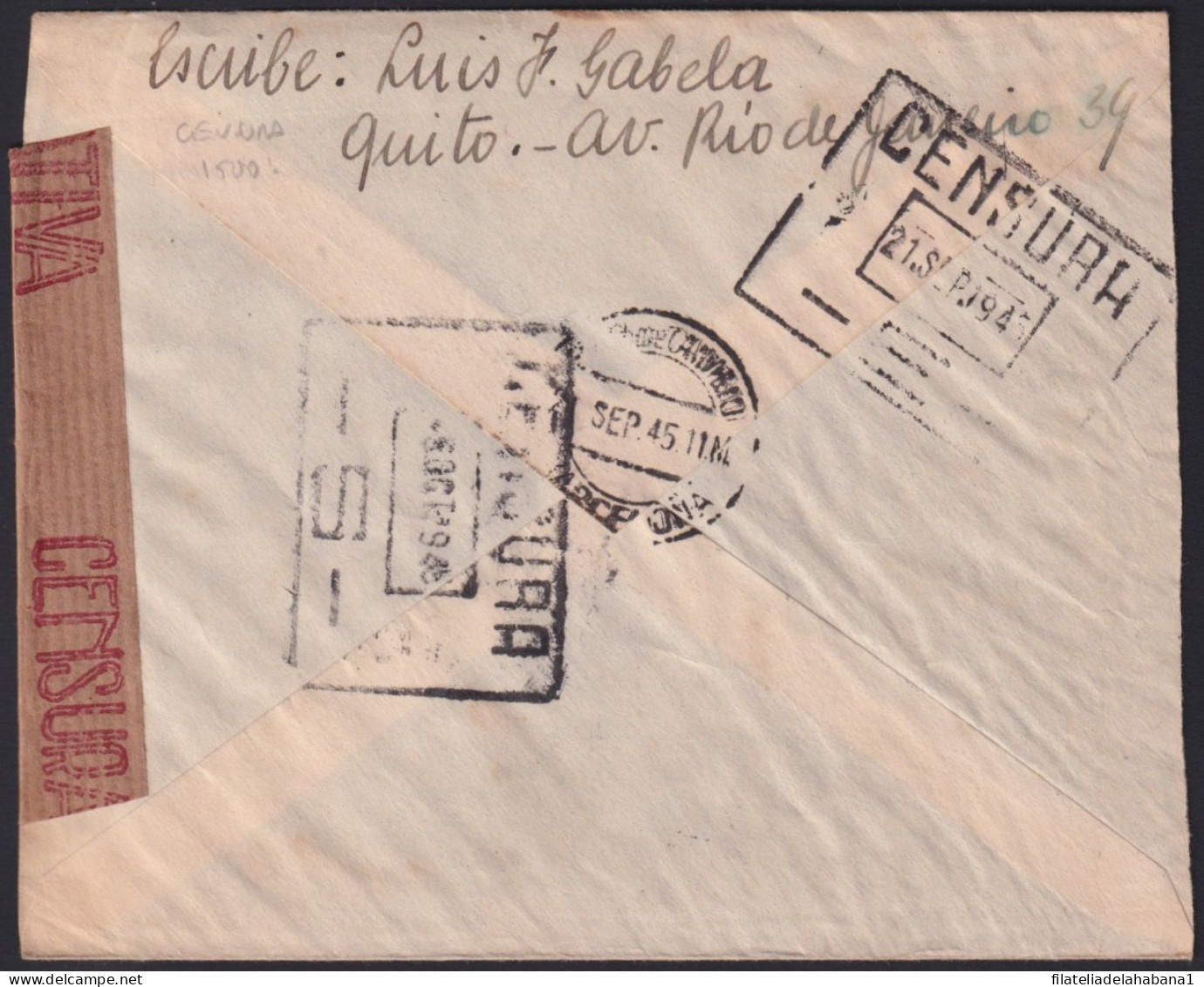 F-EX41283 ECUADOR 1936 COVER QUITO TO SPAIN CENSORSHIP TO TORTOLA VALENCIA DANCE.  - Equateur