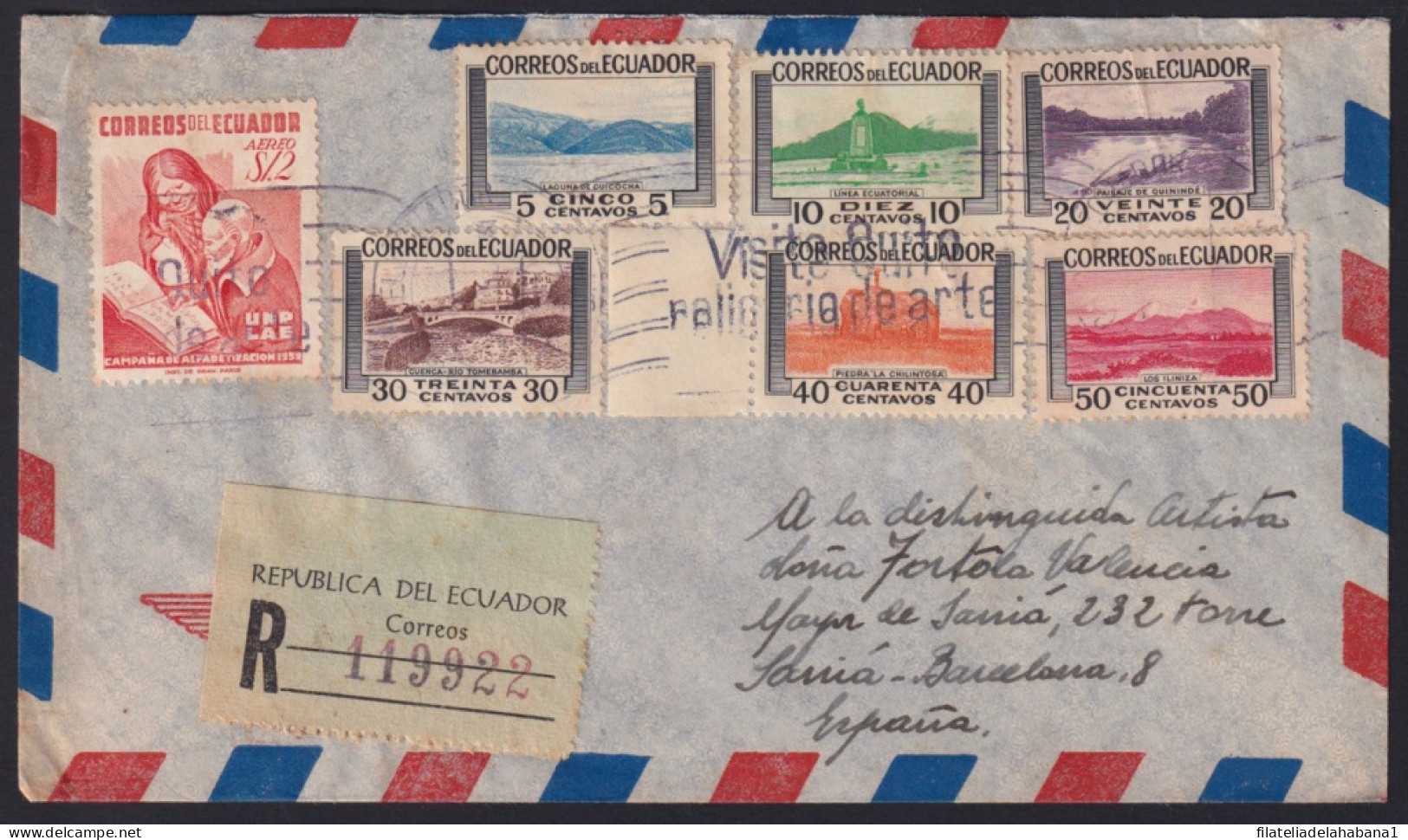 F-EX41282 ECUADOR 1960 REGISTERED AIR COVER QUITO TO SPAIN.   - Equateur