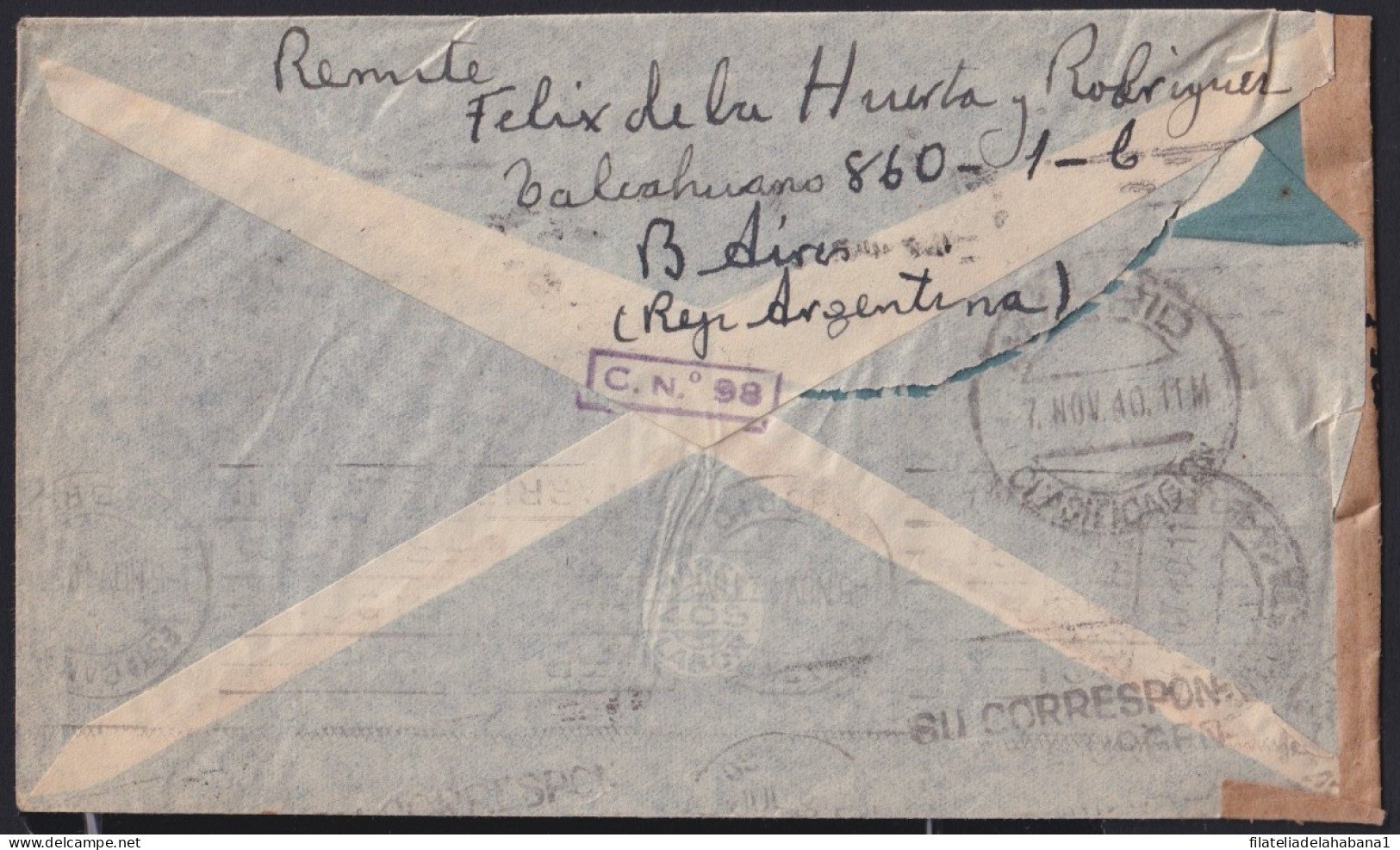 F-EX41245 ARGENTINA 1940 CENSORSHIP COVER – SPAIN WITH “PLANTEMOS ARBOLES” TREE.   - Brieven En Documenten