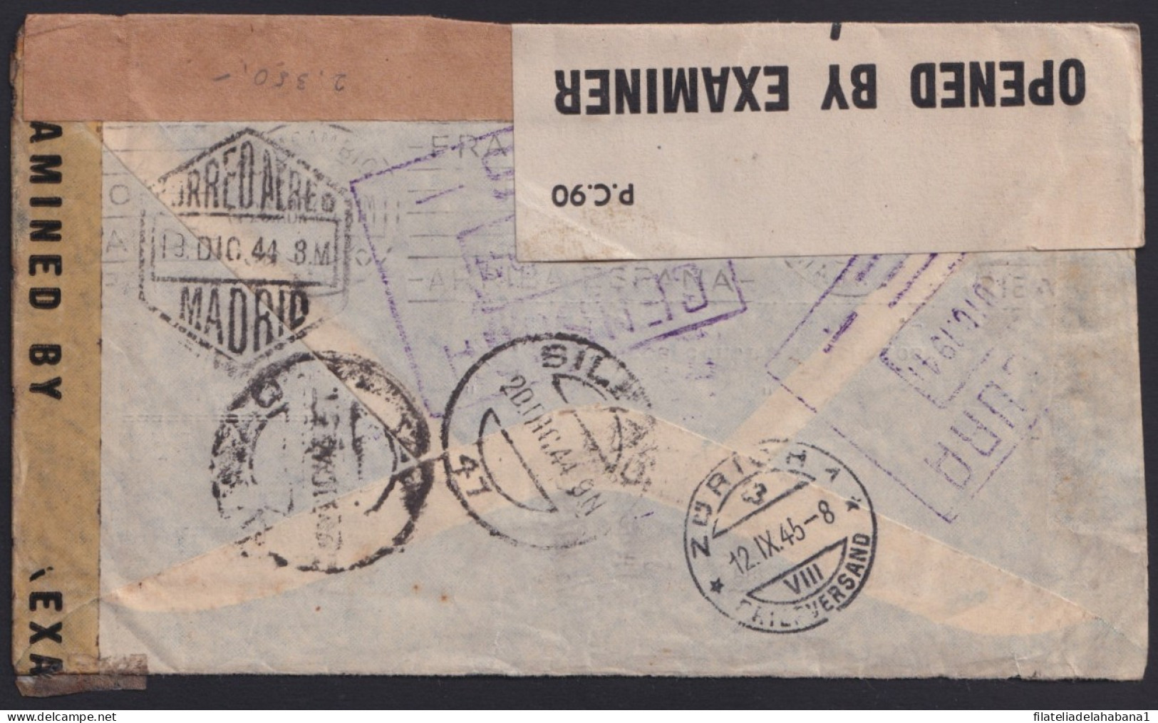 F-EX41235 GUATEMALA 1944 TRIPLE CENSOSHIP COVER TO SWITZERLAND VIA SPAIN - Salvador