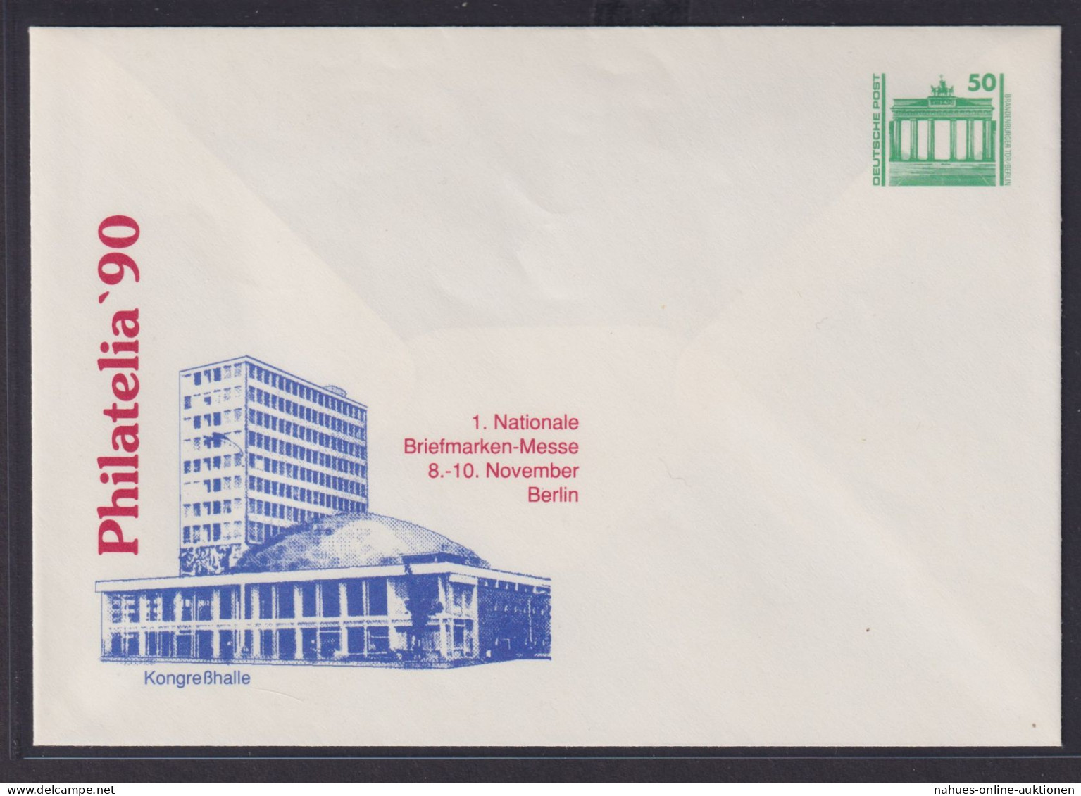 DDR Privatganzsache Philatelie 1990 1. Nat. Briefmarken Messe WST Brandenburger - Cartes Postales - Oblitérées